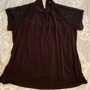 Crochet sleeved blouse with v neck cut out neckline 2/$20